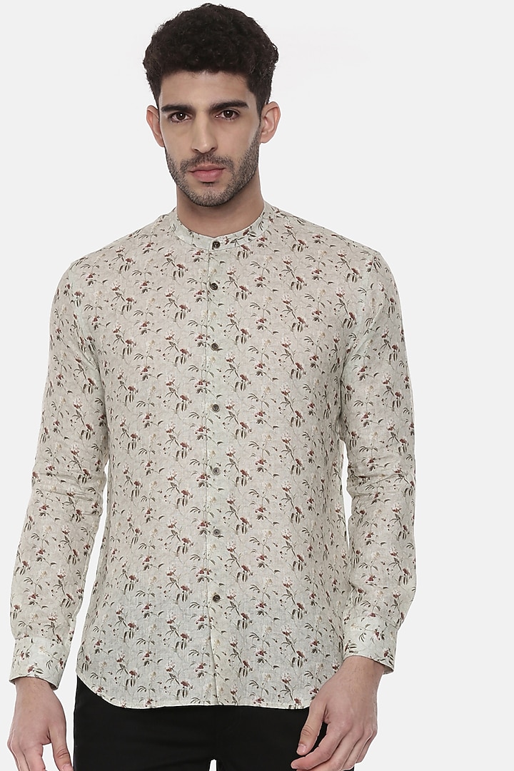 Pastel Green Printed Party Wear Shirt by Mayank Modi at Pernia's Pop Up Shop