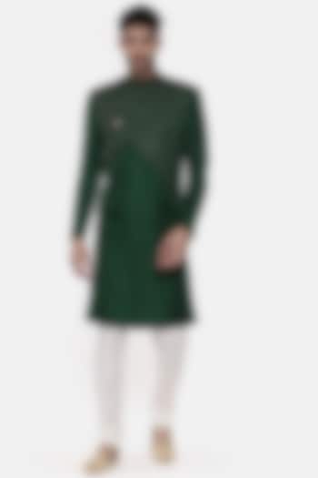Green Slub Silk Wedding Sherwani Set by Mayank Modi at Pernia's Pop Up Shop