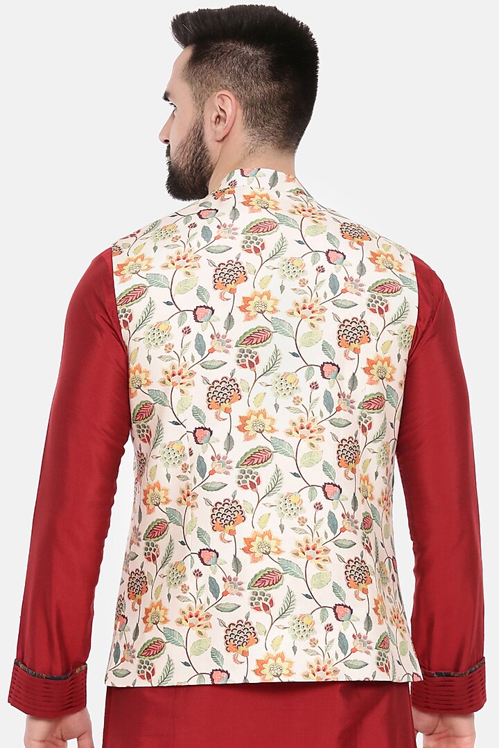 White printed nehru clearance jacket