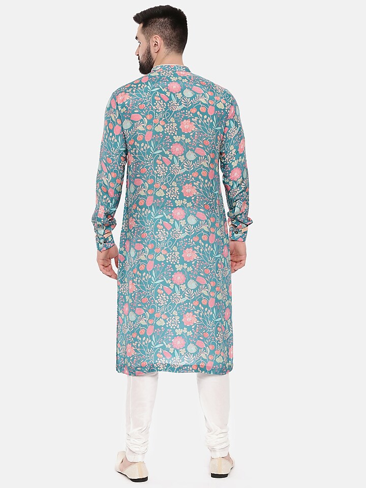Blue Muslin Printed Kurta Set by Mayank Modi at Pernia's Pop Up Shop