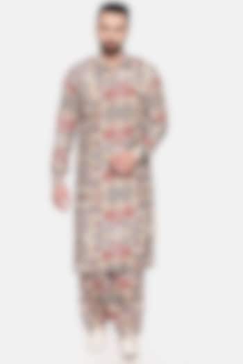 Beige Muslin Mughal Printed Kurta Set by Mayank Modi