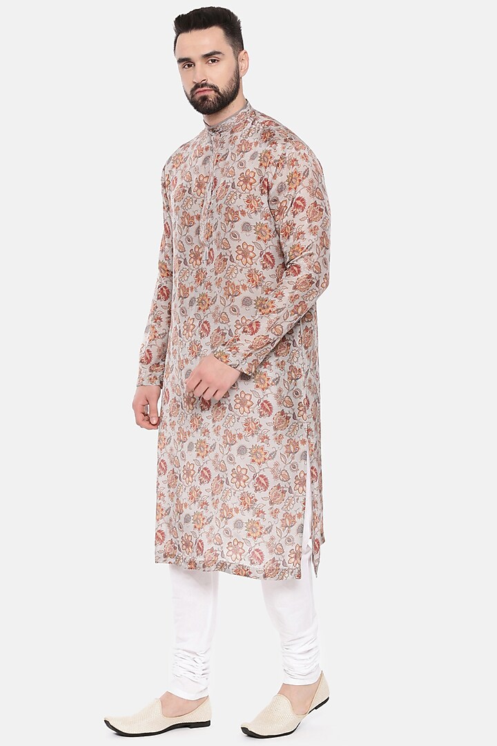 Grey Muslin Printed Kurta Set by Mayank Modi at Pernia's Pop Up Shop
