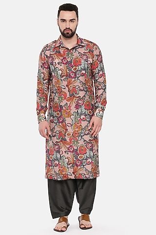 Mauve Muslin Printed Kurta Set by Mayank Modi