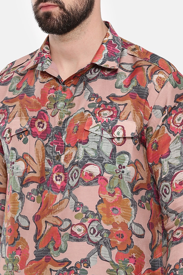 Mauve Muslin Printed Kurta Set by Mayank Modi at Pernia's Pop Up Shop