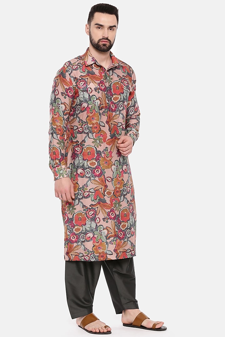Mauve Muslin Printed Kurta Set by Mayank Modi at Pernia's Pop Up Shop
