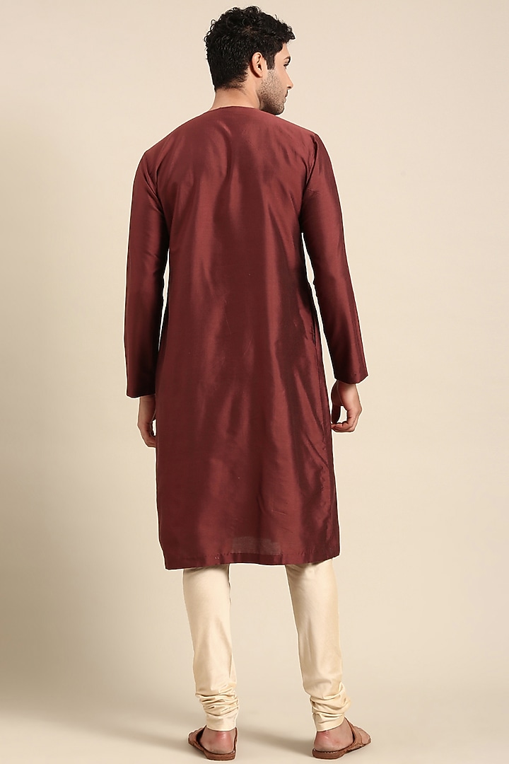 Brown Silk Cotton Chanderi Printed Asymmetric Kurta set by Mayank Modi at Pernia's Pop Up Shop