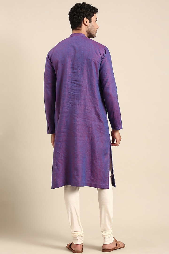 Purple Linen Embroidered Kurta Set by Mayank Modi at Pernia's Pop Up Shop