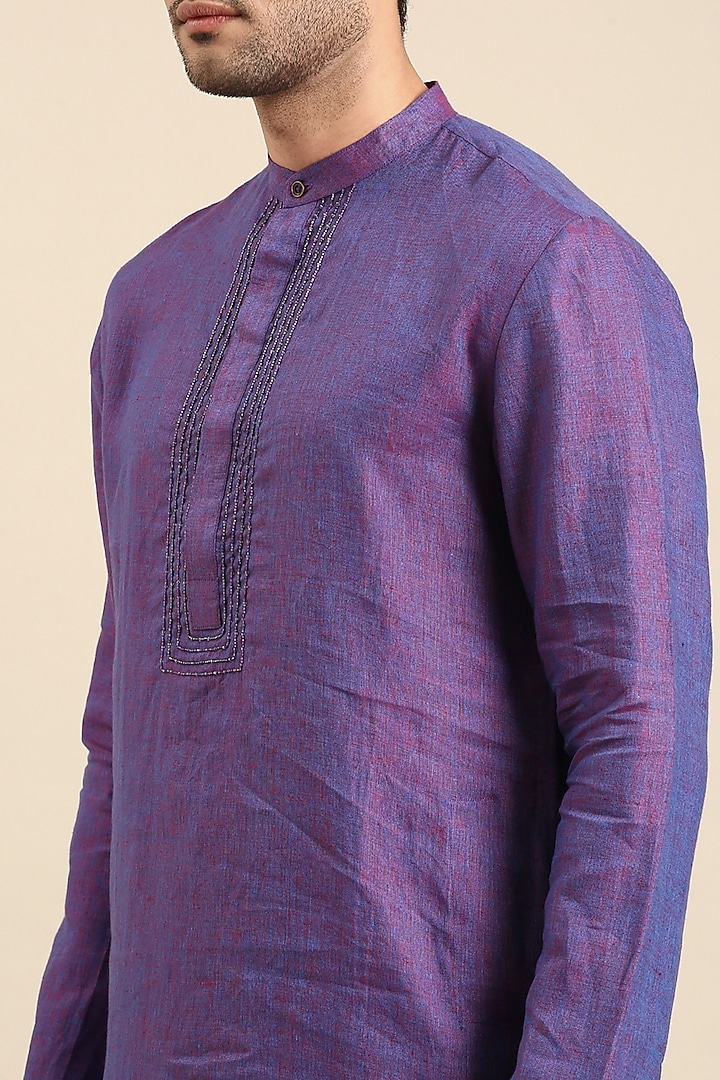Purple Linen Embroidered Kurta Set by Mayank Modi at Pernia's Pop Up Shop