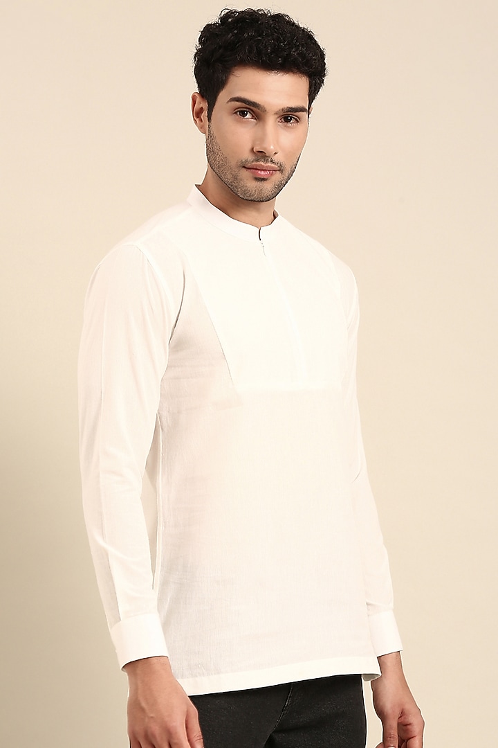 White Malai Cotton Short Kurta by Mayank Modi at Pernia's Pop Up Shop