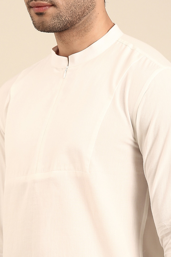 White Malai Cotton Short Kurta by Mayank Modi at Pernia's Pop Up Shop