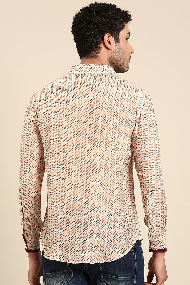 Beige Muslin Printed Party Wear Shirt by Mayank Modi at Pernia's Pop Up Shop