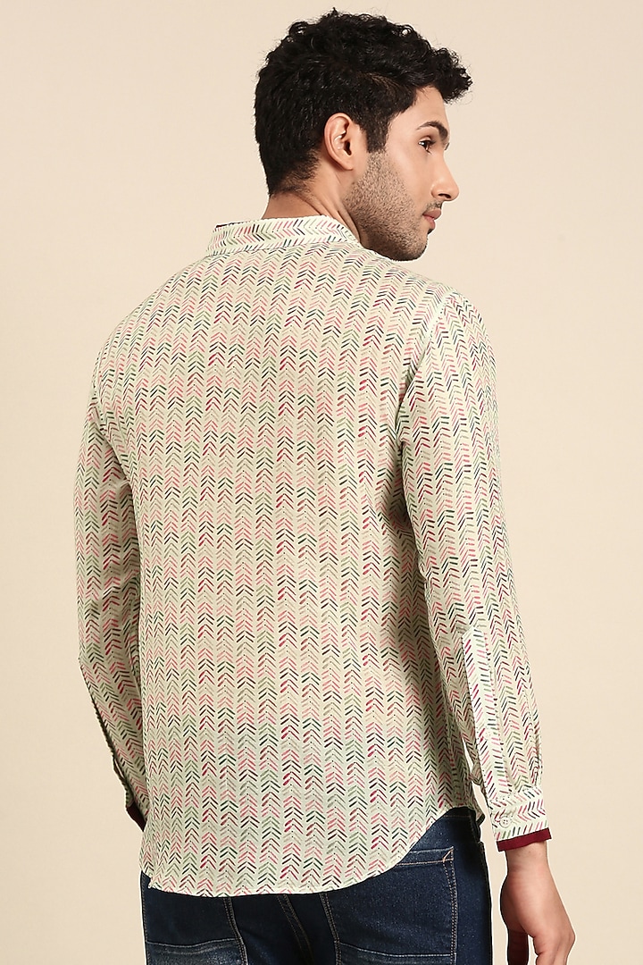 Beige Muslin Printed Party Wear Shirt by Mayank Modi at Pernia's Pop Up Shop