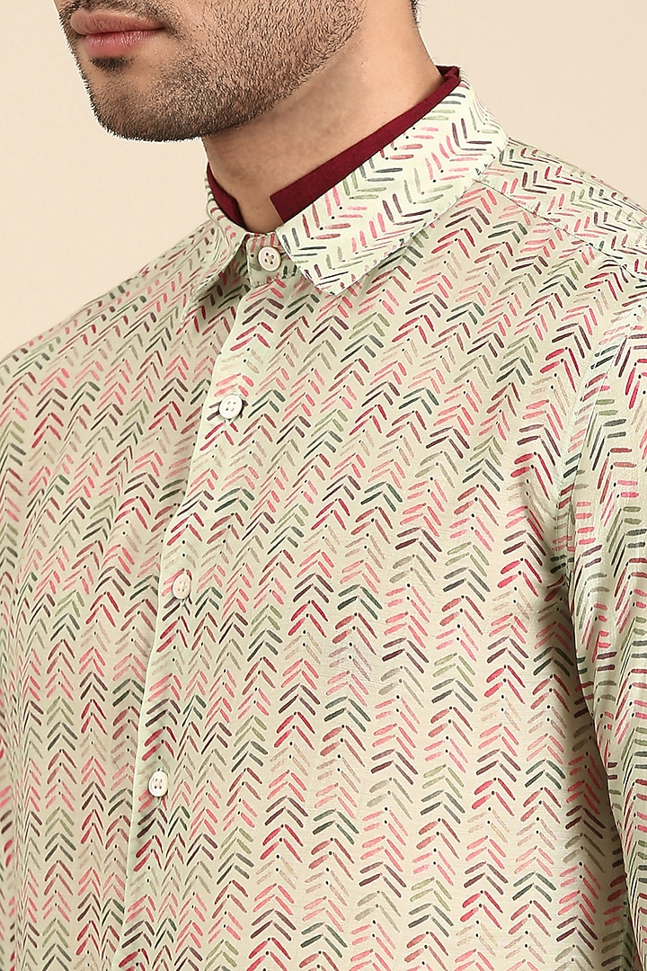 Beige Muslin Printed Party Wear Shirt by Mayank Modi at Pernia's Pop Up Shop