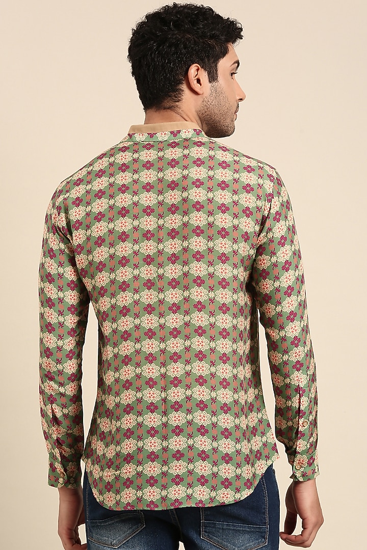 Beige Muslin Printed Party Wear Shirt by Mayank Modi at Pernia's Pop Up Shop