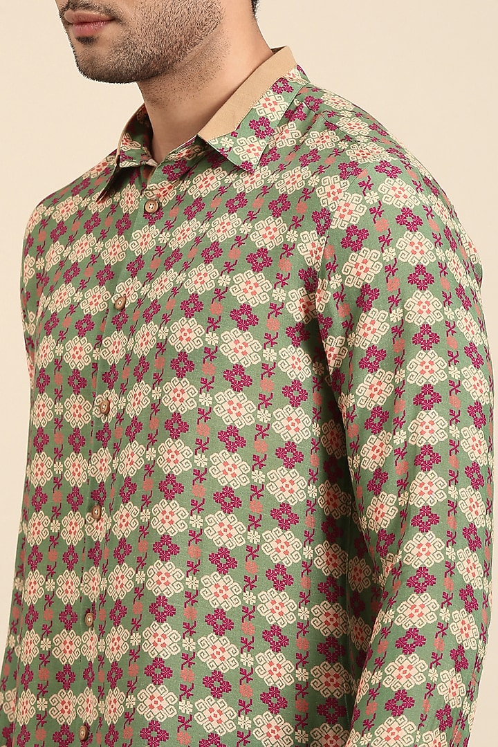 Beige Muslin Printed Party Wear Shirt by Mayank Modi at Pernia's Pop Up Shop