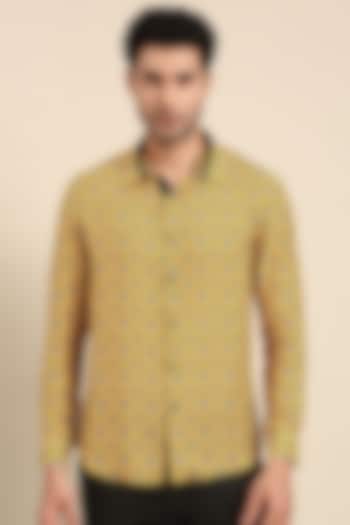 Yellow Muslin Printed Shirt by Mayank Modi