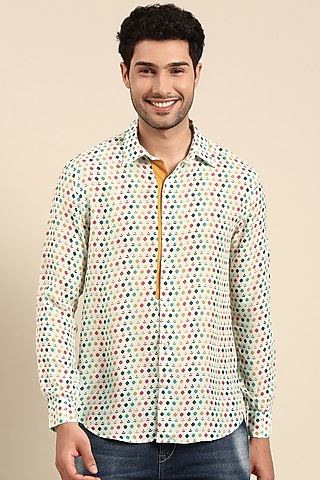 Light Blue Muslin Printed Shirt by Mayank Modi