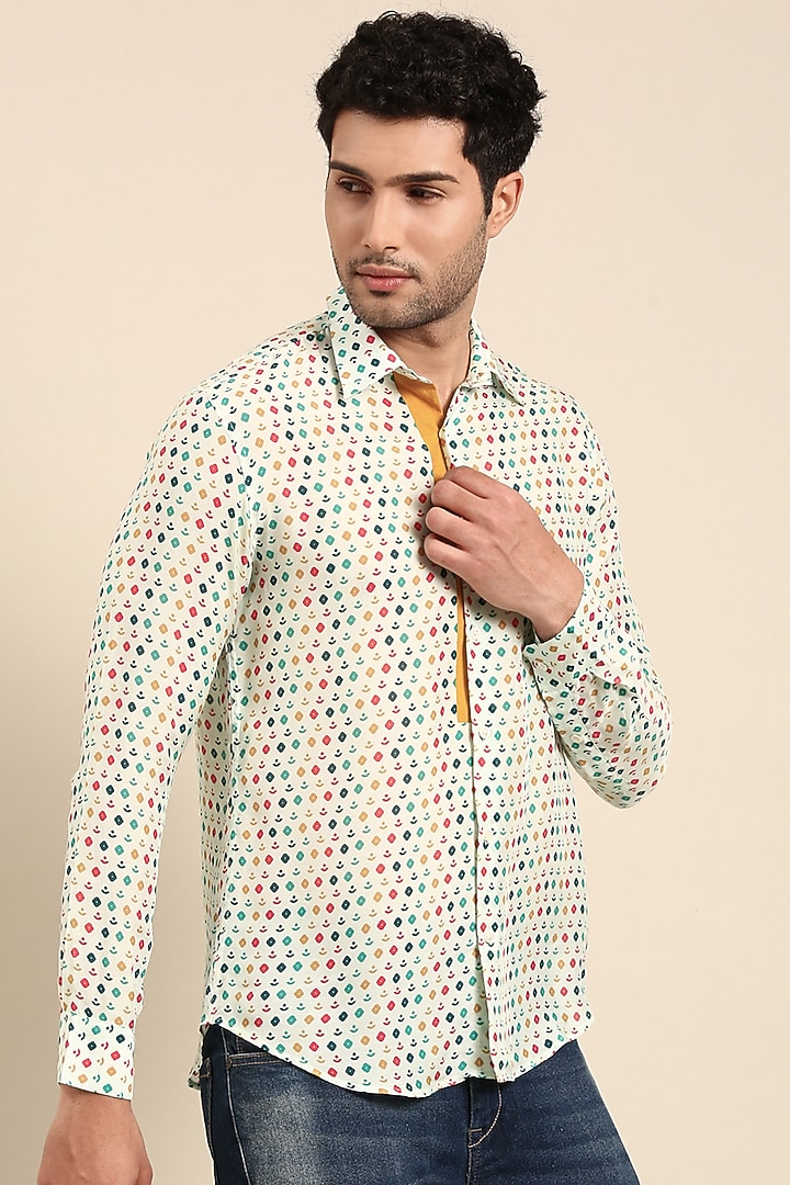 Light Blue Muslin Printed Party Wear Shirt by Mayank Modi at Pernia's Pop Up Shop