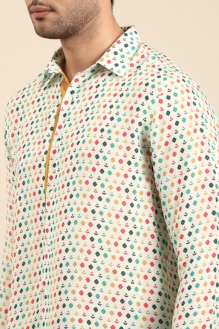 Light Blue Muslin Printed Party Wear Shirt by Mayank Modi at Pernia's Pop Up Shop