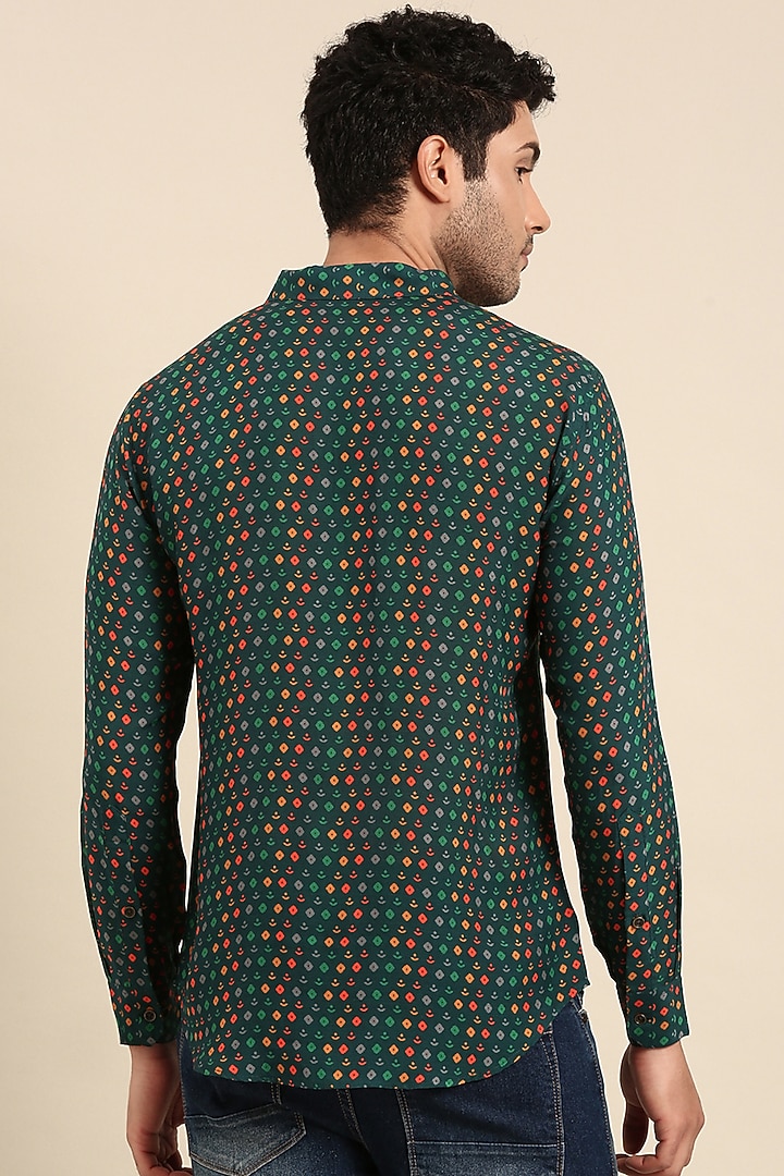 Teal Muslin Printed Party Wear Shirt by Mayank Modi at Pernia's Pop Up Shop