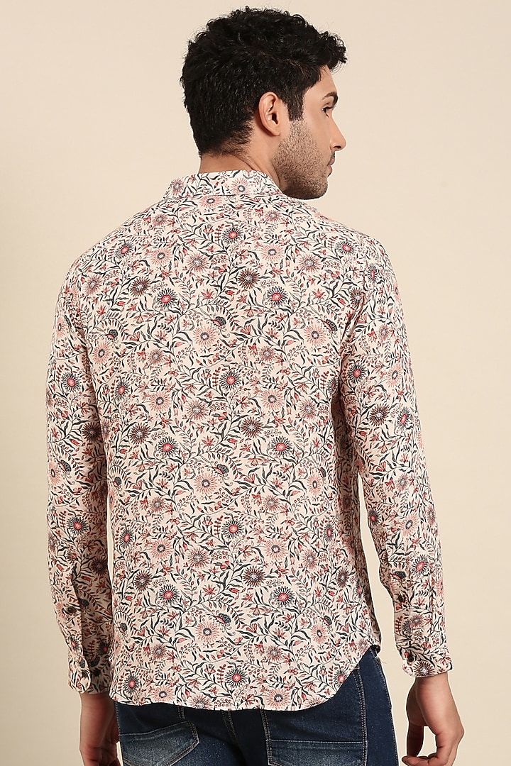 Beige Muslin Printed Party Wear Shirt by Mayank Modi at Pernia's Pop Up Shop