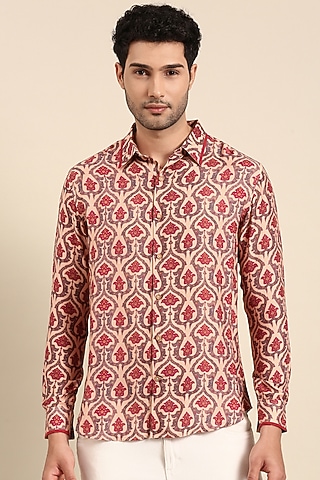 Peach Muslin Printed Shirt by Mayank Modi