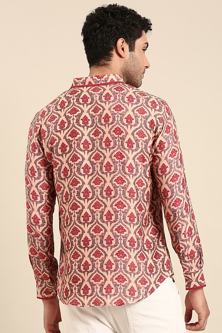 Peach Muslin Printed Party Wear Shirt by Mayank Modi at Pernia's Pop Up Shop