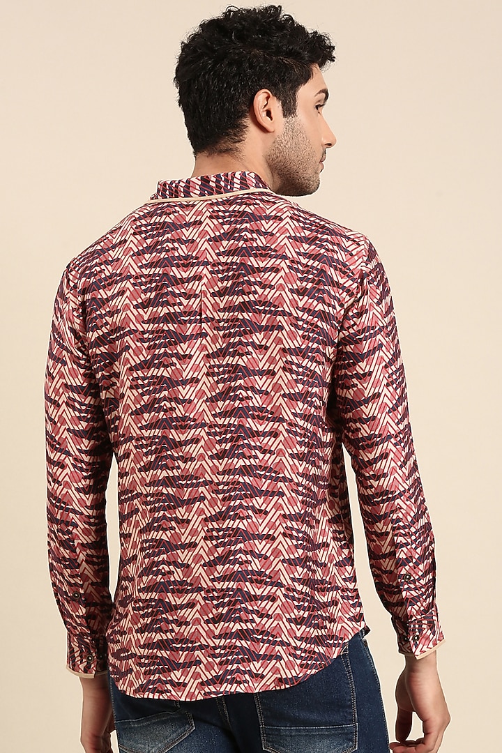 Blue & Red Muslin Printed Party Wear Shirt by Mayank Modi at Pernia's Pop Up Shop