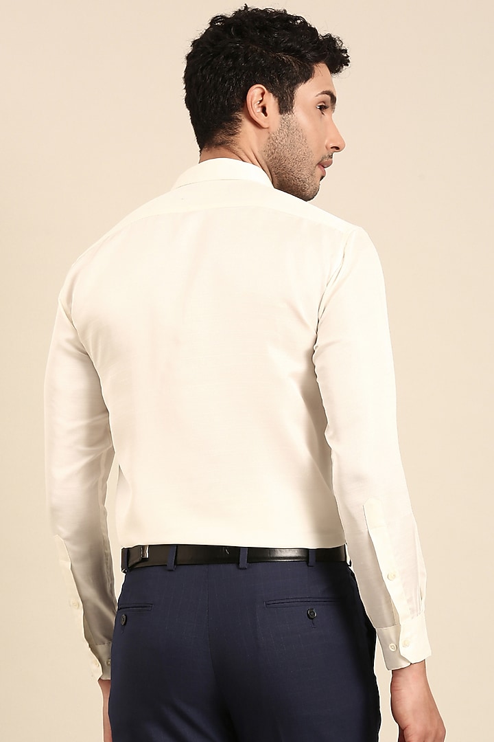 Ivory Silk Slub Party Wear Shirt by Mayank Modi at Pernia's Pop Up Shop