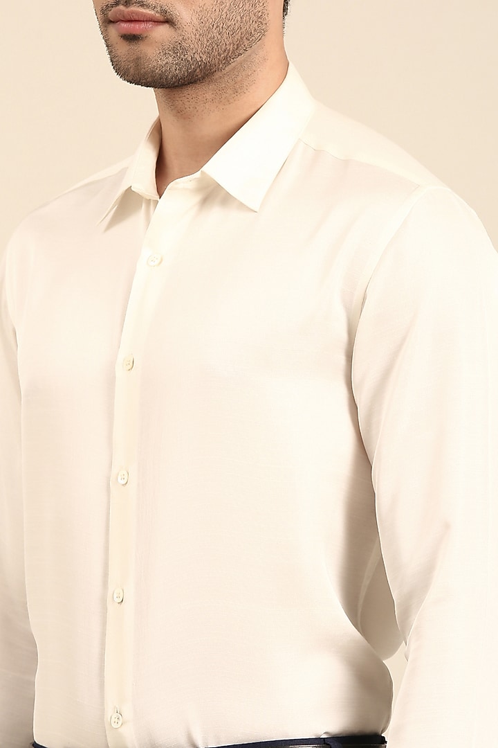 Ivory Silk Slub Party Wear Shirt by Mayank Modi at Pernia's Pop Up Shop