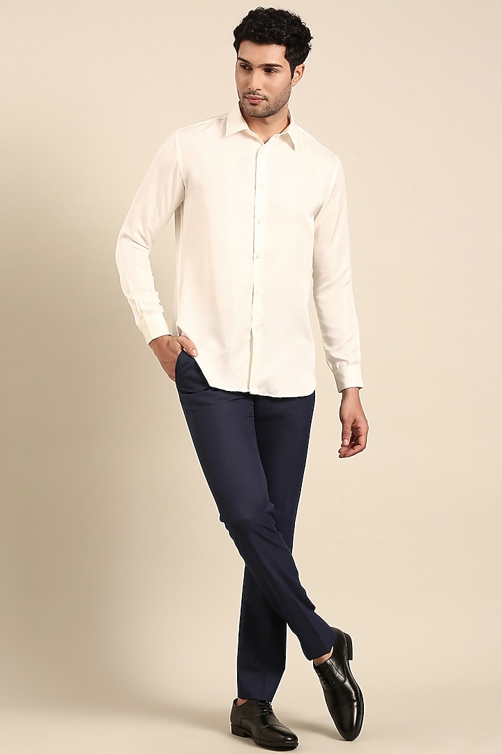 Ivory Silk Slub Party Wear Shirt by Mayank Modi at Pernia's Pop Up Shop