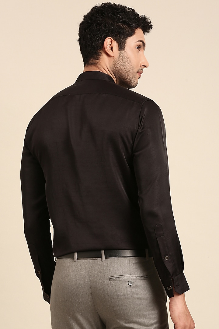 Black Silk Slub Party Wear Shirt by Mayank Modi at Pernia's Pop Up Shop