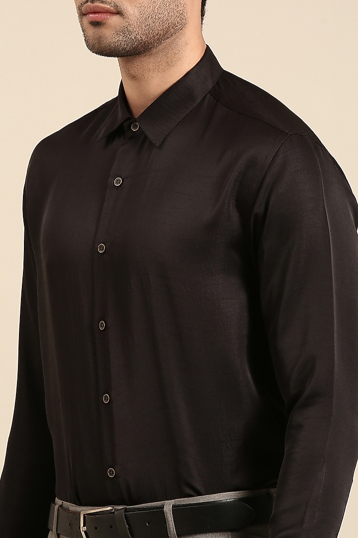 Black Silk Slub Party Wear Shirt by Mayank Modi at Pernia's Pop Up Shop