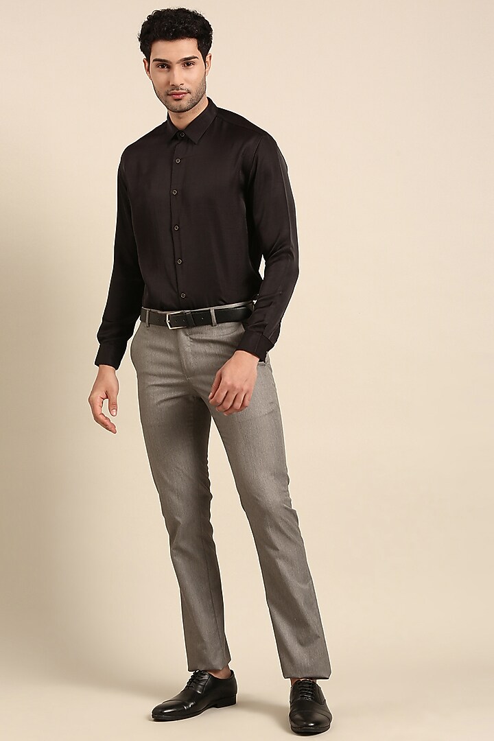 Black Silk Slub Party Wear Shirt by Mayank Modi at Pernia's Pop Up Shop