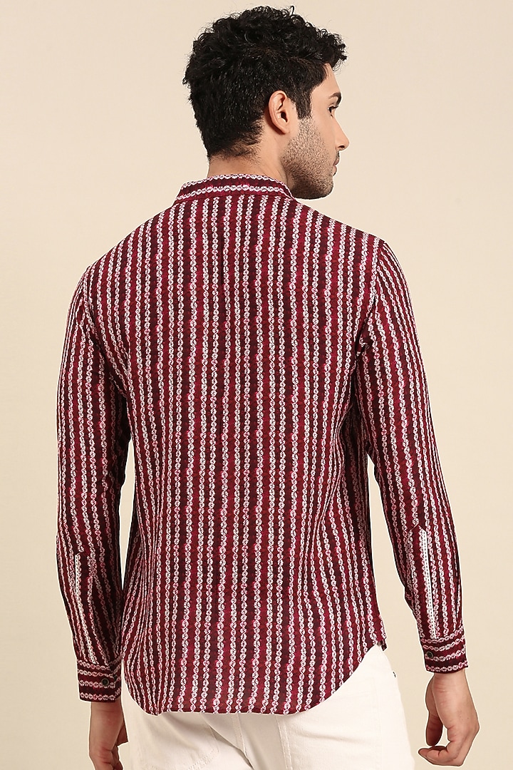 Maroon Muslin Printed Party Wear Shirt by Mayank Modi at Pernia's Pop Up Shop