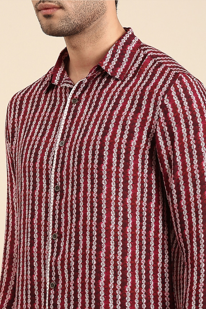 Maroon Muslin Printed Party Wear Shirt by Mayank Modi at Pernia's Pop Up Shop