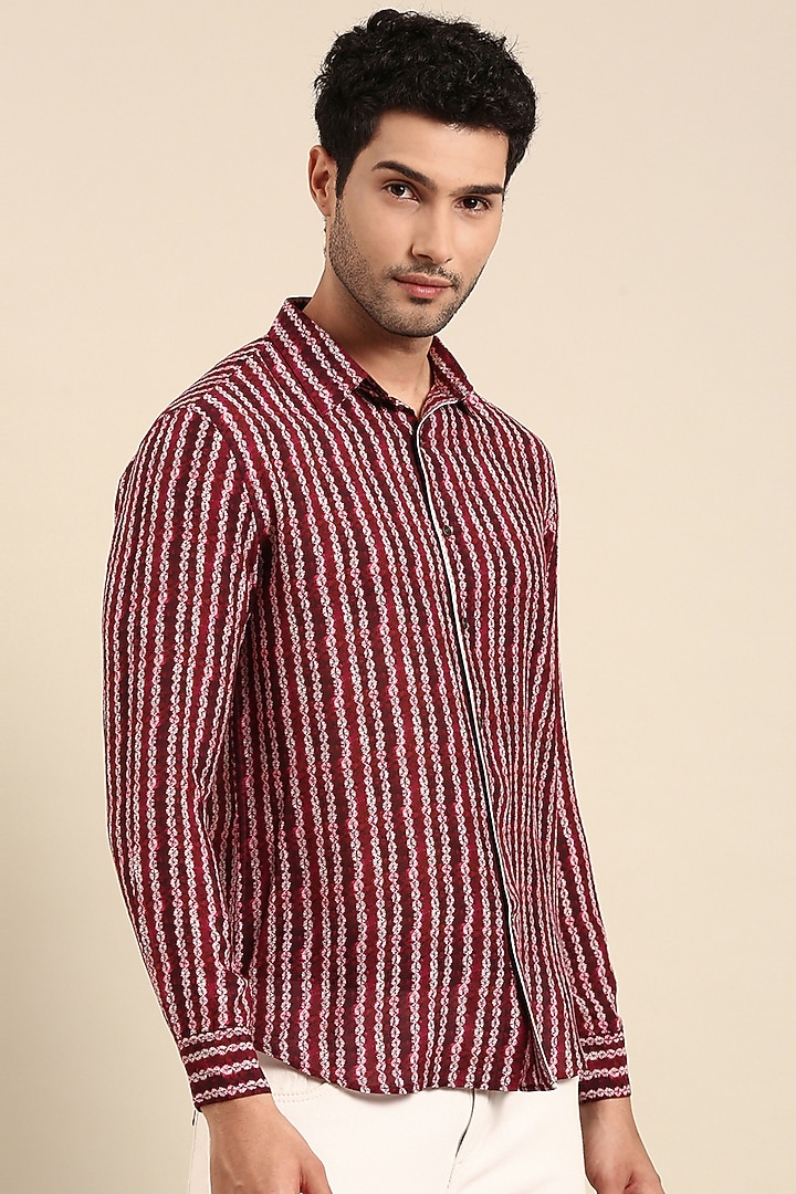Maroon Muslin Printed Party Wear Shirt by Mayank Modi at Pernia's Pop Up Shop