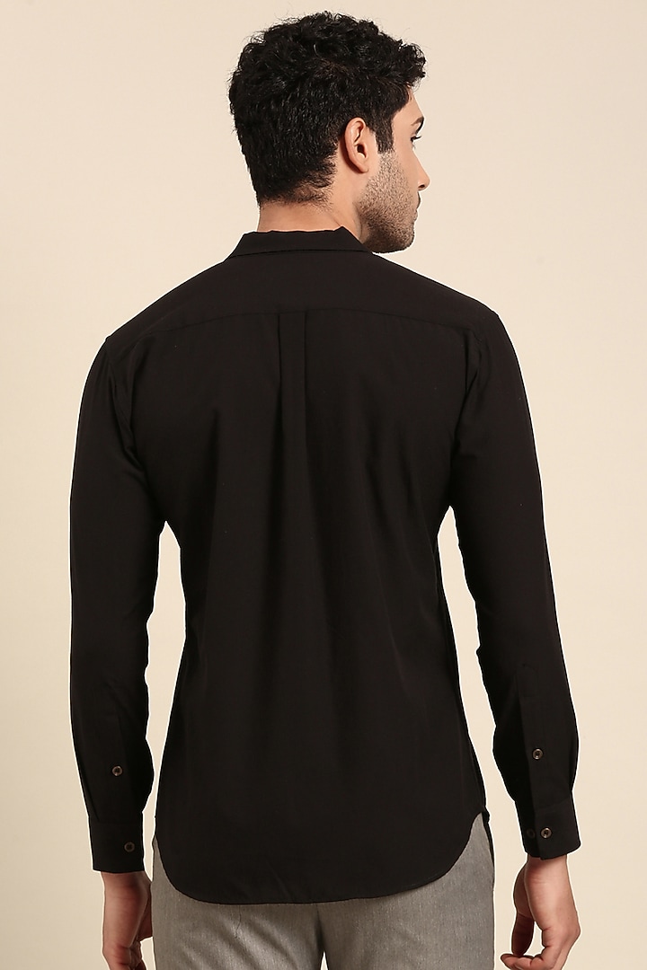Black Malai Cotton Hand Embroidered Party Wear Shirt by Mayank Modi at Pernia's Pop Up Shop