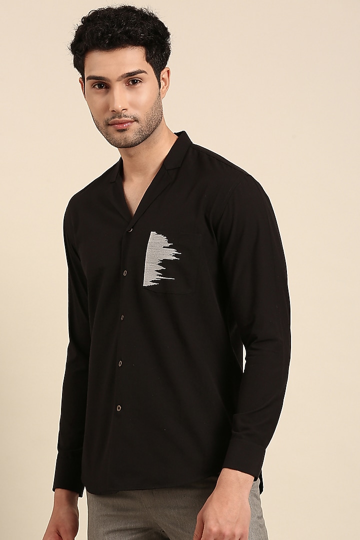 Black Malai Cotton Hand Embroidered Party Wear Shirt by Mayank Modi at Pernia's Pop Up Shop