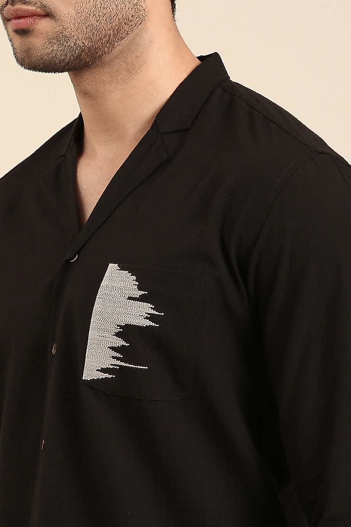 Black Malai Cotton Hand Embroidered Party Wear Shirt by Mayank Modi at Pernia's Pop Up Shop
