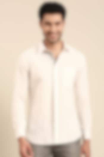 White Malai Cotton Hand Embroidered Shirt by Mayank Modi