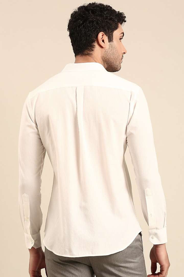 White Malai Cotton Hand Embroidered Party Wear Shirt by Mayank Modi at Pernia's Pop Up Shop