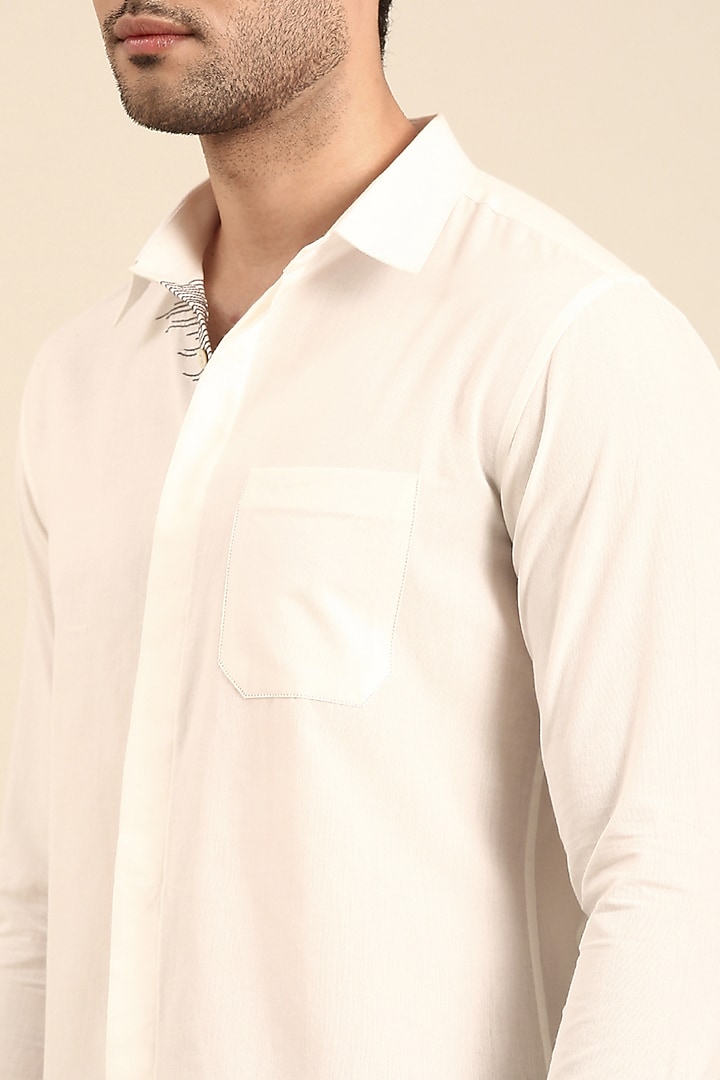 White Malai Cotton Hand Embroidered Party Wear Shirt by Mayank Modi at Pernia's Pop Up Shop