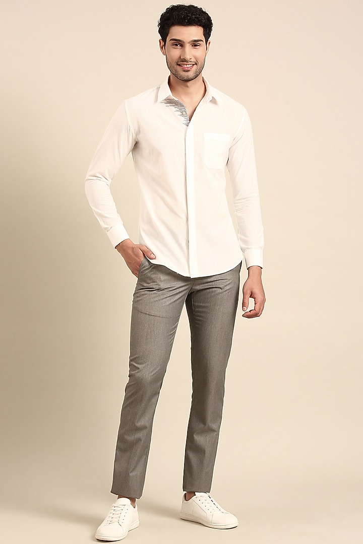 White Malai Cotton Hand Embroidered Party Wear Shirt by Mayank Modi at Pernia's Pop Up Shop