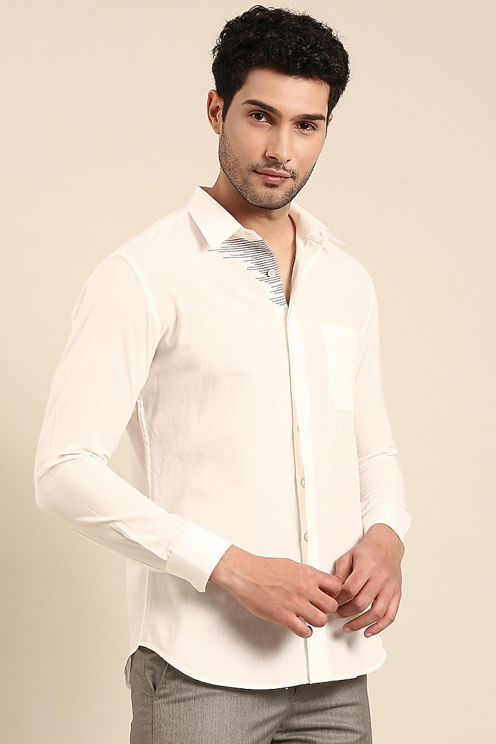 White Malai Cotton Hand Embroidered Party Wear Shirt by Mayank Modi at Pernia's Pop Up Shop