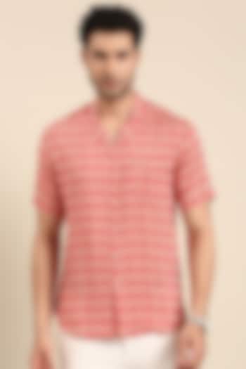 Red Muslin Printed Shirt by Mayank Modi