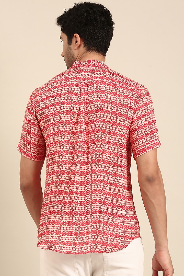 Red Muslin Printed Party Wear Shirt by Mayank Modi at Pernia's Pop Up Shop