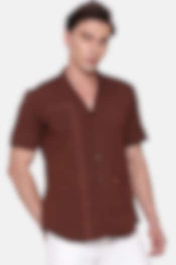 Brown Malai Cotton Party Wear Shirt by Mayank Modi at Pernia's Pop Up Shop
