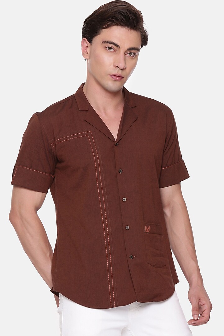 Brown Malai Cotton Party Wear Shirt by Mayank Modi at Pernia's Pop Up Shop