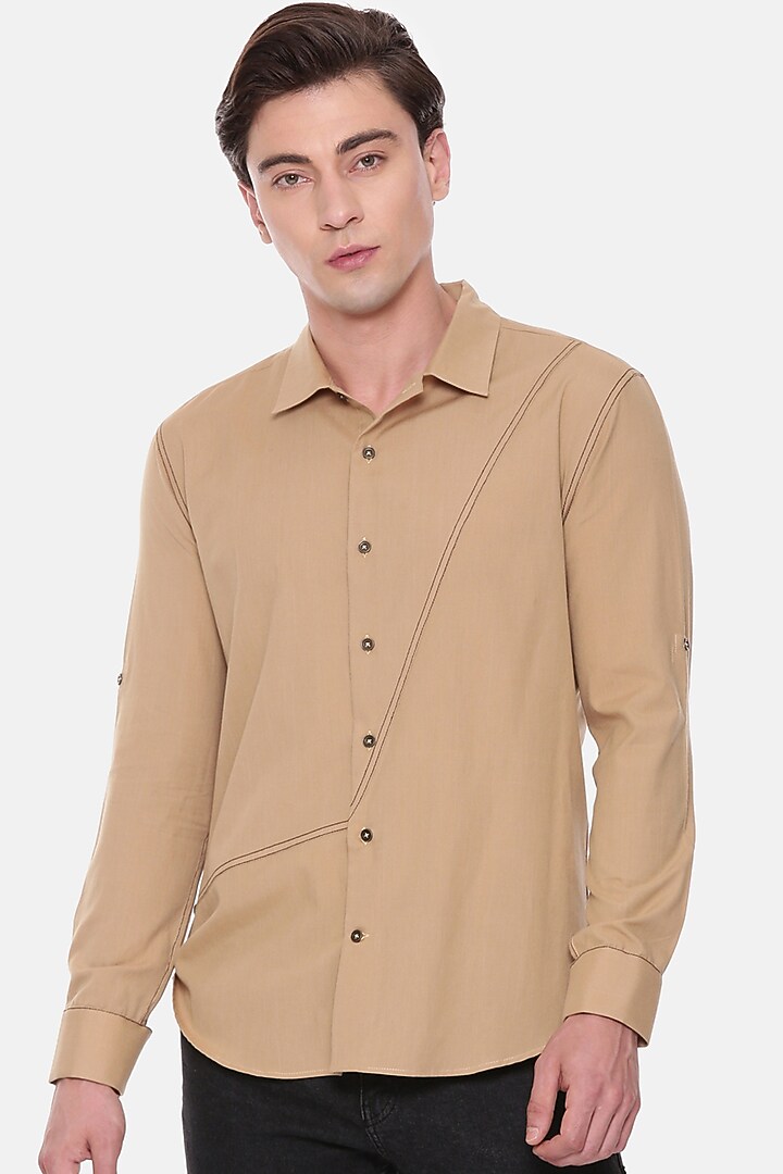 Beige Malai Cotton Party Wear Shirt by Mayank Modi at Pernia's Pop Up Shop